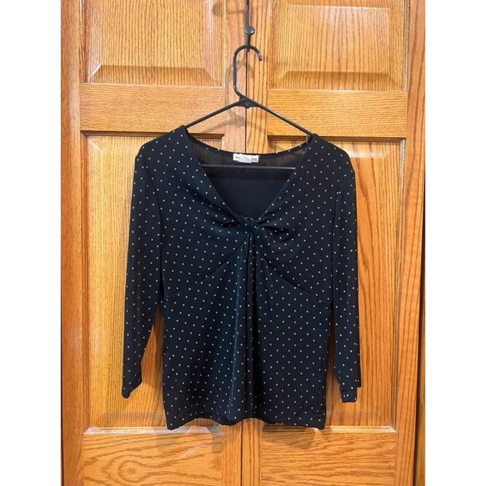 Notions black and white polka-dot top twist-front V-neckline 3/4 sleeve